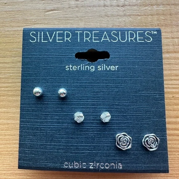 Sterling Silver Stud Earrings Set - Picture 1 of 4